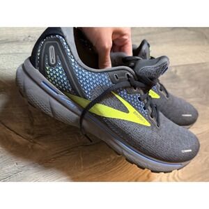 Brooks Ghost 14 Mens Running Shoes Sz 10.5 Gray Black Yellow Blue